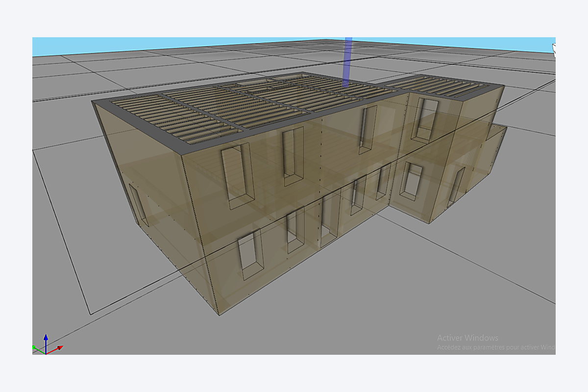 Modèle tridimensionnel d'une maison en rénovation