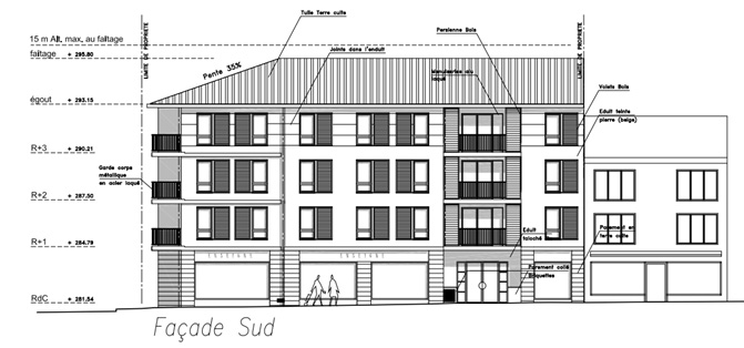 Puy-Guillaume Auvergne – Immeuble collectif mixte logement + commerces+ parking souterrain R+3 + Sous-sol