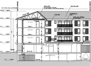 Puy-Guillaume Auvergne – Immeuble collectif mixte logement + commerces+ parking souterrain R+3 + Sous-sol